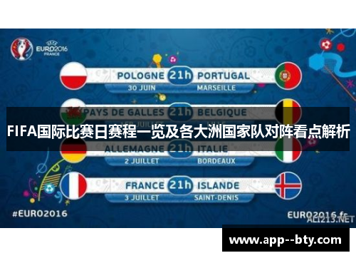 FIFA国际比赛日赛程一览及各大洲国家队对阵看点解析 FIFA国际比赛日赛程一览及各大洲国家队对阵看点解析