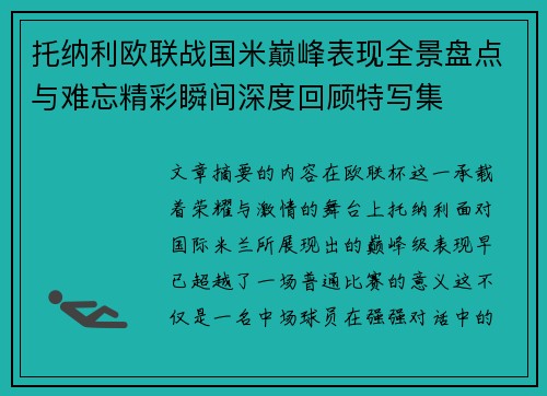 托纳利欧联战国米巅峰表现全景盘点与难忘精彩瞬间深度回顾特写集